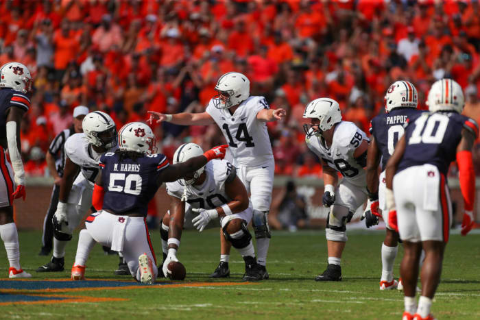Penn State quarterback Sean Clifford signals before the snap against Auburn.